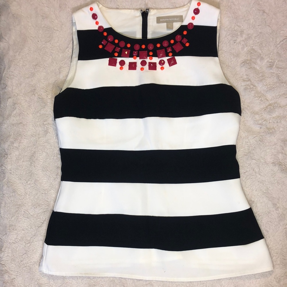 Banana Republic Sleeveless Beaded Collar Peplum Top